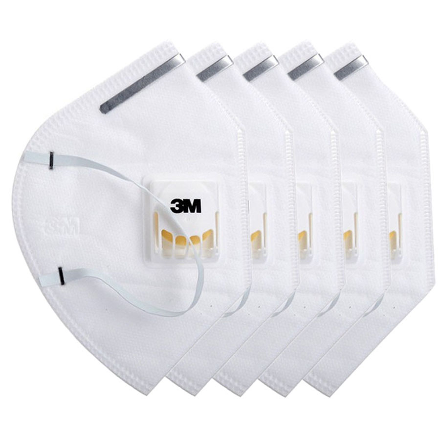 Combo 5 PCs medical masks 3m 9001V standard USA with valve filter vent, masks 3D 4 layer filter dust ultrafine PM2.5, anti-virus, anti-pollution air-genuine goods safety Mart official