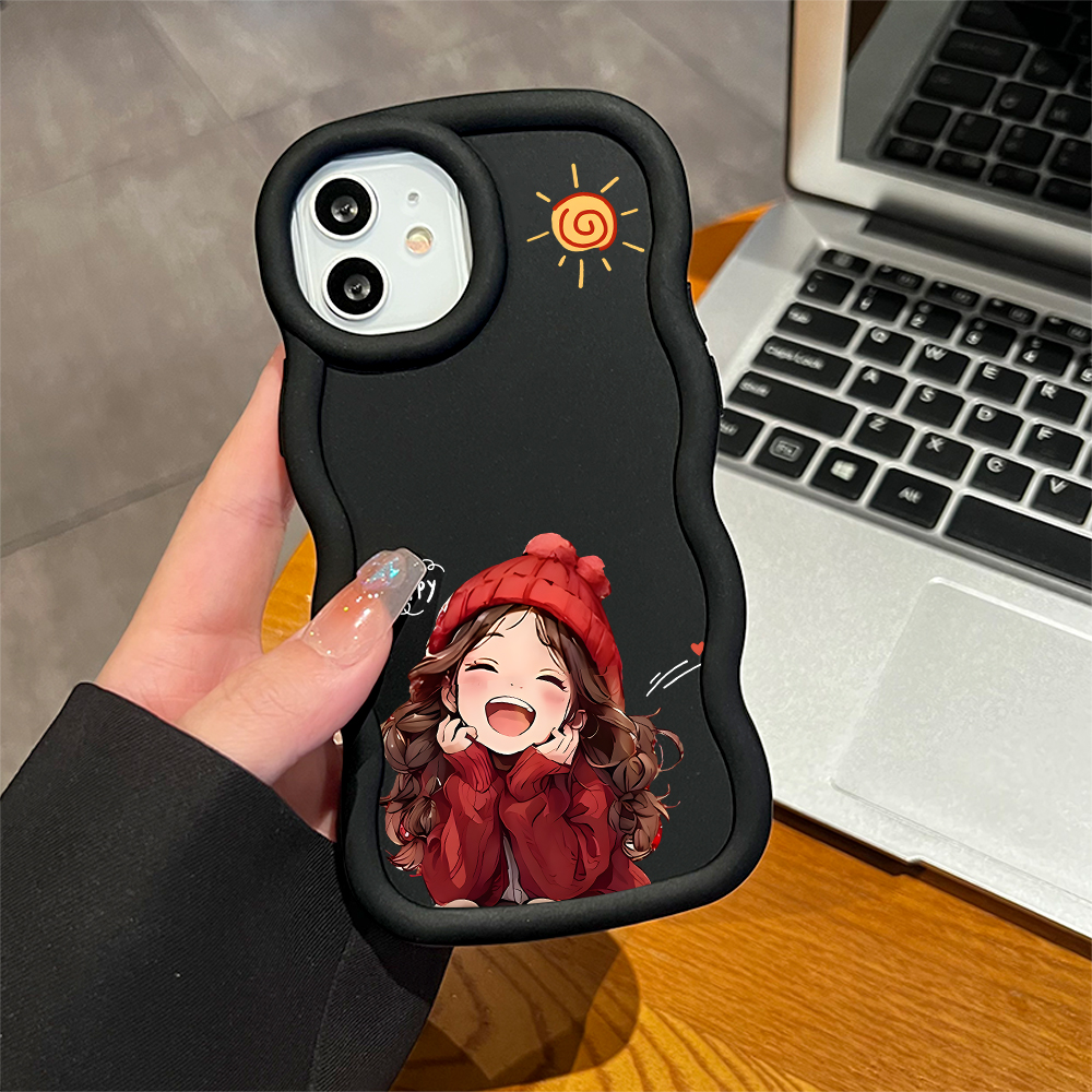 Hontinga for Redmi Note 13 12 11 10 9 Pro 4G Note 13 Pro Plus Xiaomi Poco M2 Pro Back Cover Happy Girl Luxury Phone Cover Soft Silicone Macaron Wave Mobile Case. 