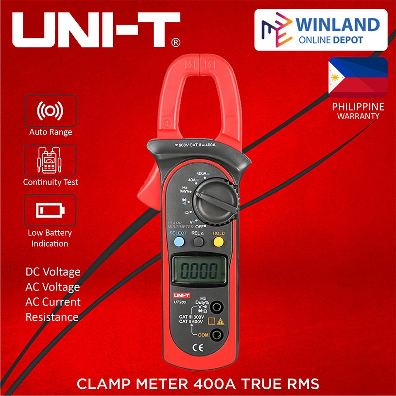 UNIT by Winland UT203 Digital Clamp Meter 400A AC DC Current Clamp