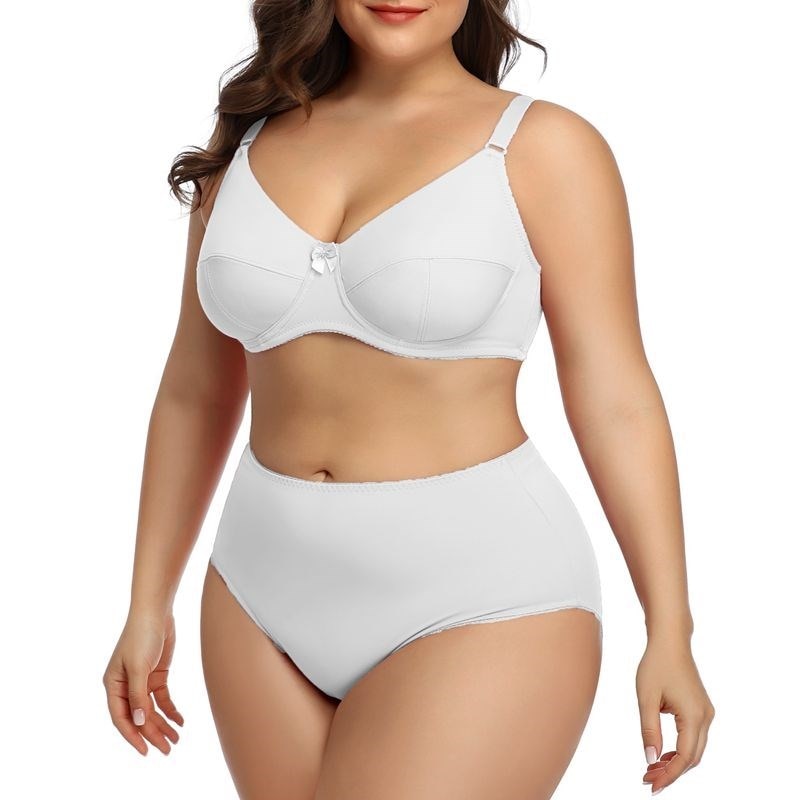 Beauwear 80D-120F Women's Plus Size Lingerie Set Sexy Plain Underwear Set Ultrathin Unlined Full Cup Bra And Panty Set