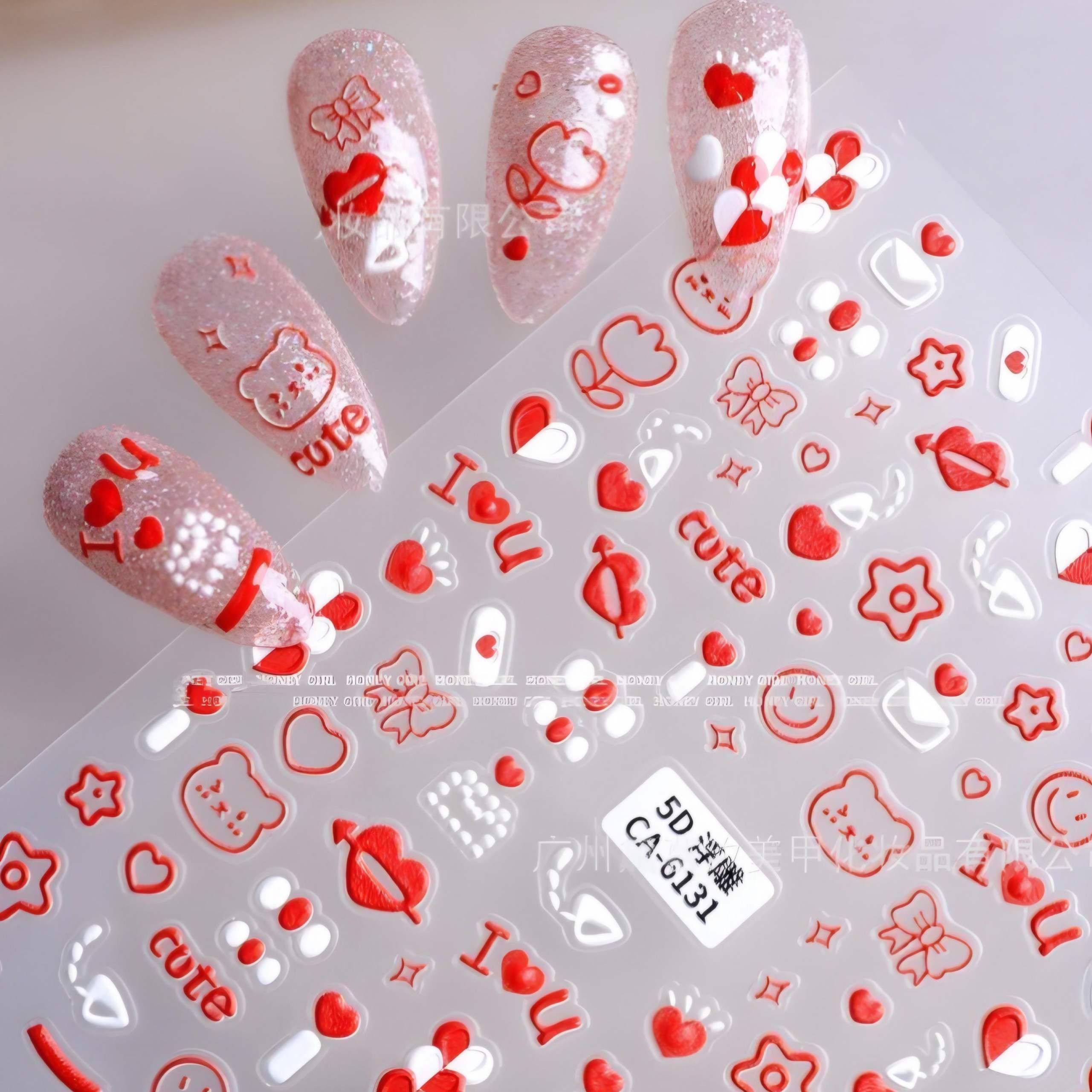 Sticker Nail 5D Lụa Nổi | LOVE Tim Đỏ | Hình Dán Móng Tay CA