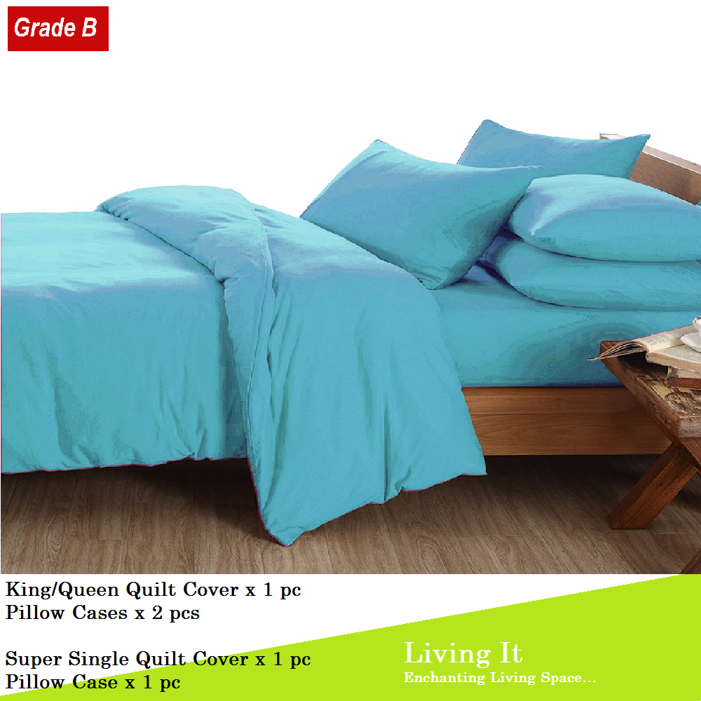 [ 100 Cotton ][Grade B] Plain Series Turquoise Quilt Cover set [King / Queen / Super Single