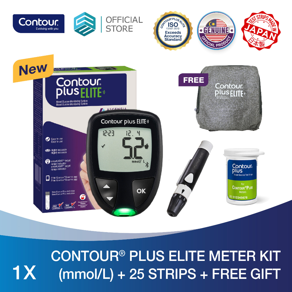 Contour Plus Elite Blood Glucose Monitoring System (Glucometer with Contour  Plus Blood Glucose Test Strip 25S Free)