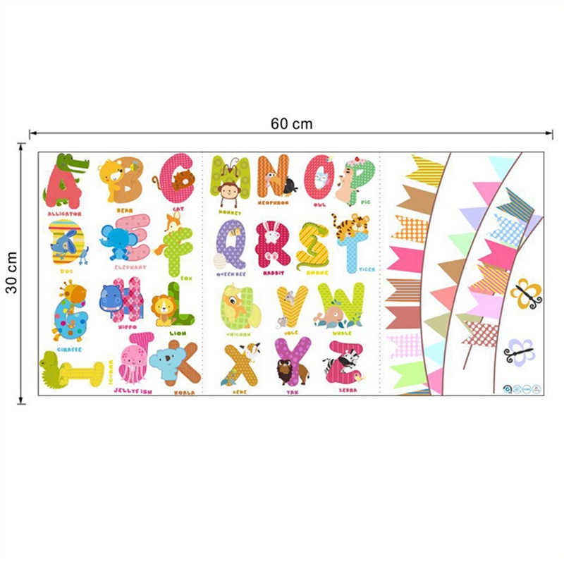 Cartoon Lettering Stickers Cartoon Animal Alphabet Wall Stickers Removable Baby Nursery Decals ...