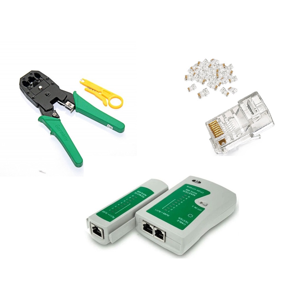 Bộ kiềm bấm mạng + 50 hạt mạng rj45 + hộp test cáp mạng rj45/11 kèm pin loại tốt