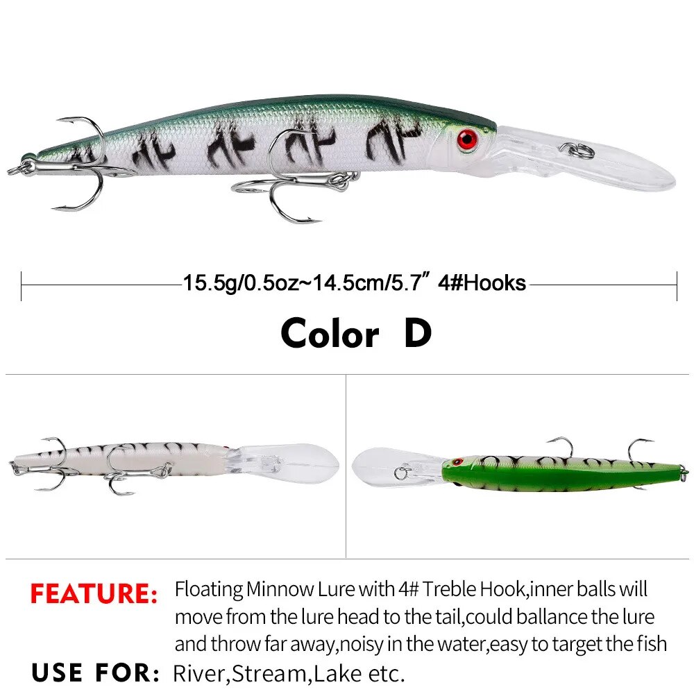 1Pc Laser 3D Eyes Bionic Minnow Fishing Lure 15.5g14.5cm Artificial Hard  Bait with Treble Hook Fishing Bait Fishing Supplie