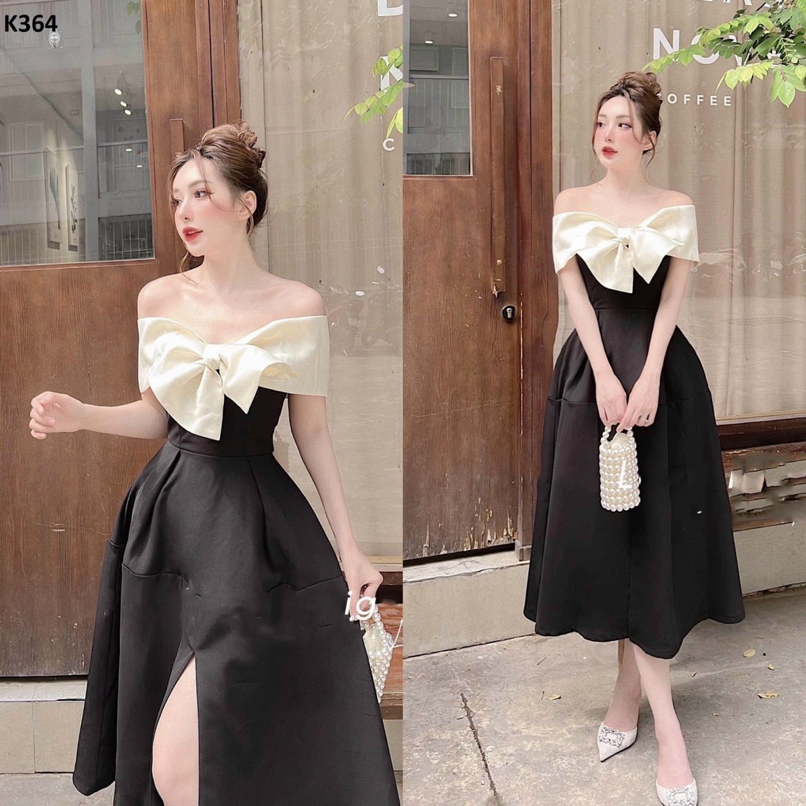 Đầm dạ hội - chất liệu tappa - thiết kế đính nơ trước ngực làm điểm nhấn cực xinh