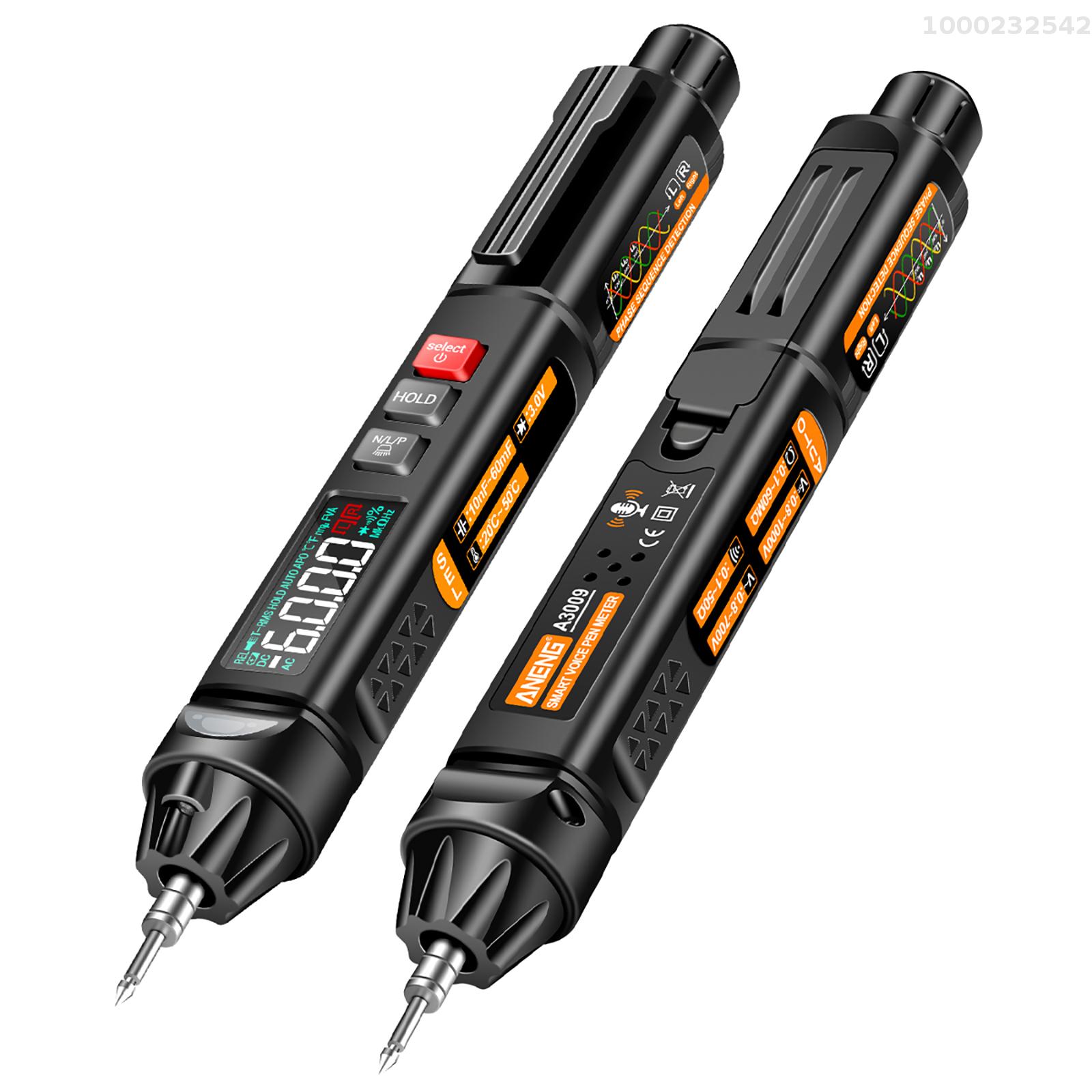 Nanwei aneng A3009 Bút Mini vạn năng với giọng nói phát sóng 6000 đếm Vôn kế va đảo ngược màn hình LCD đèn pin Bộ dò NCV cho điện áp kháng điện dung nhiệt độ ON/OFF Diode trình tự pha đo lường