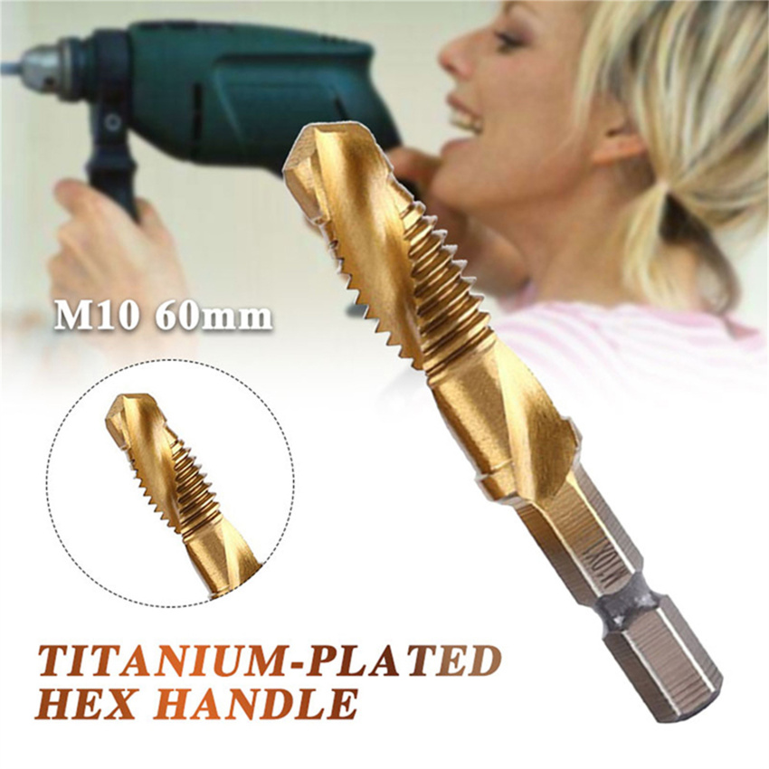 ⭐6 Stk.⭐Mũi khoan lỗ ren Bộ dụng cụ kìm chuôi lục giác mạ titan đinh vít HSS chủ đề bit Vít Máy hợp chất tap M3 M4 M5 M6 M8 M10 dụng cụ cầm tay