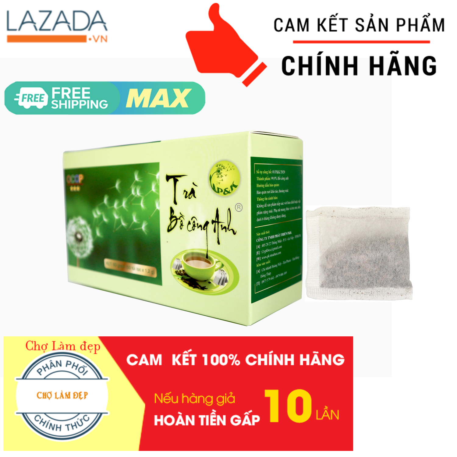 [Chính hãng, date mới] Trà Bồ Công Anh P&K - mát gan, giải độc, ngừa ung thư (50 túi lọc)