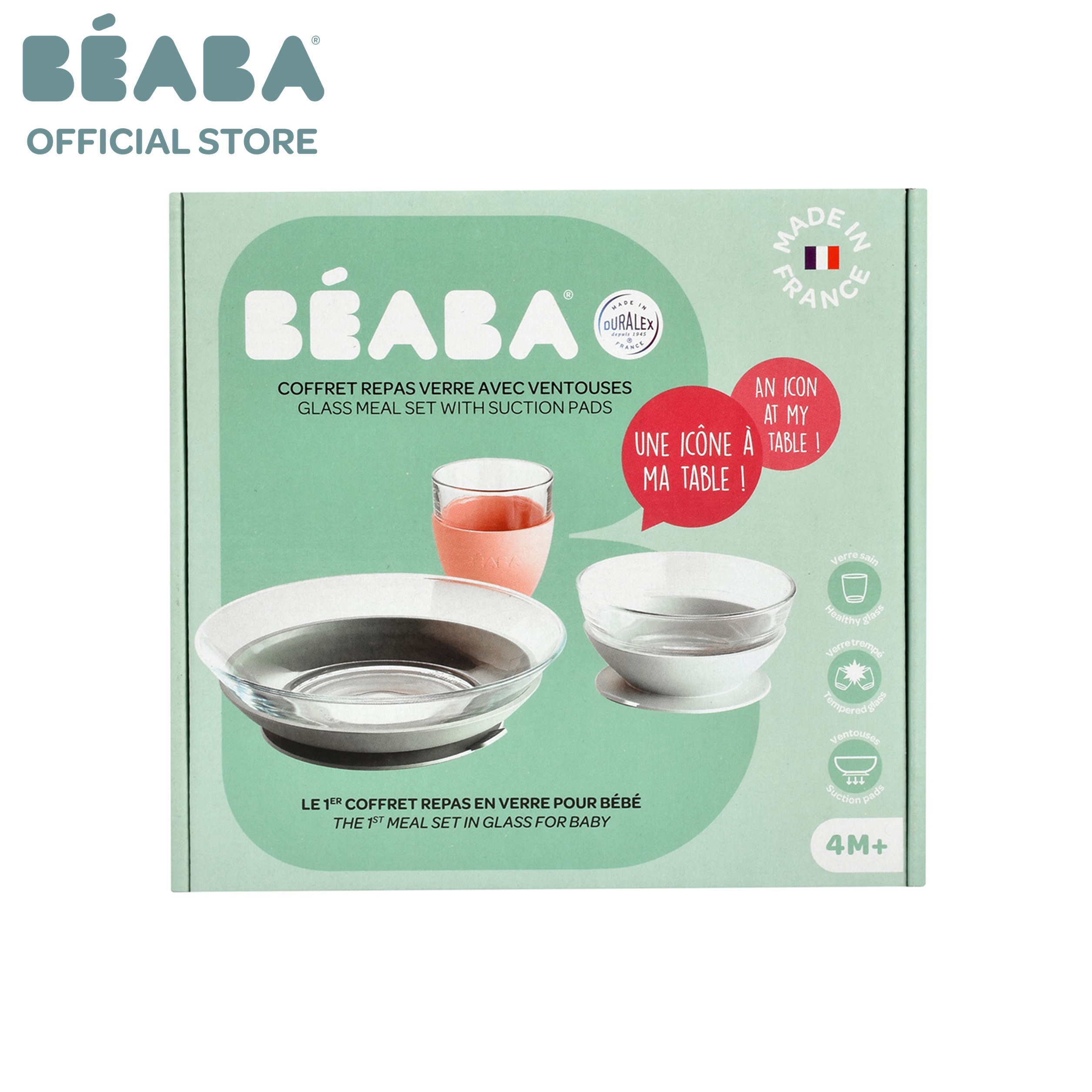 Beaba Glass Meal Set DURALEX Plate, Bowl Glass Eucalyptus