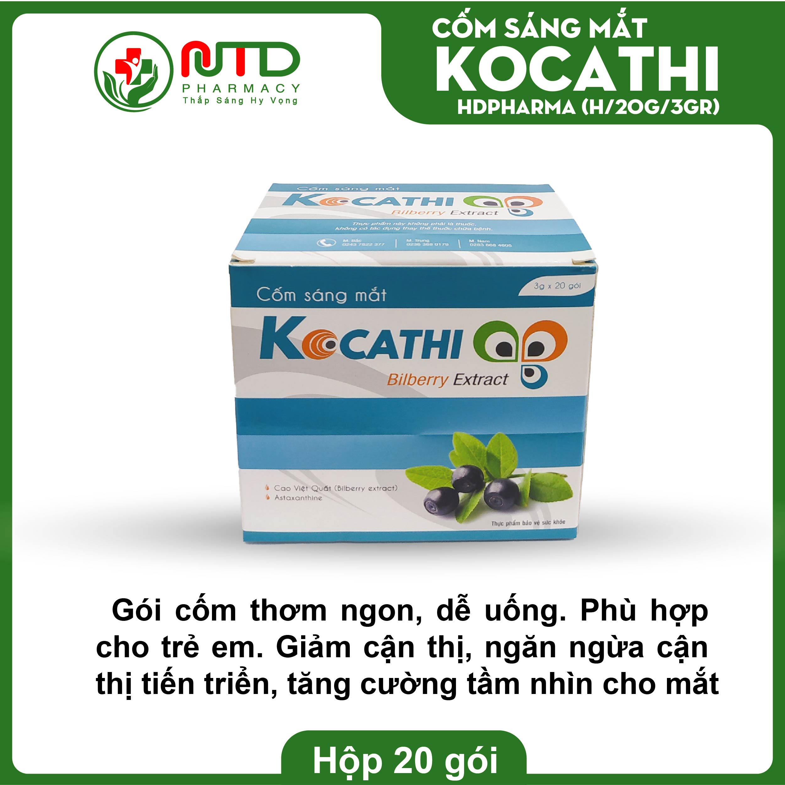 Cốm sáng mắt Kocathi Nam Thái Dương - hỗ trợ cải thiện thị lực, giảm mỏi mắt, khô mắt