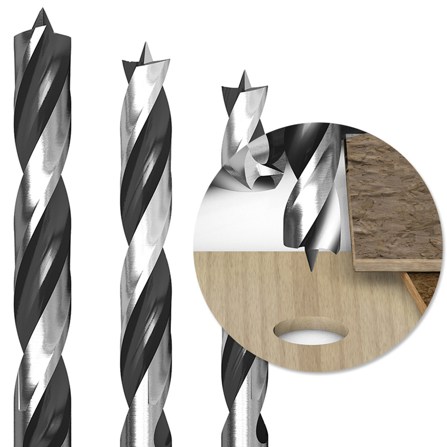 Three-Pointed Woodworking Straight Handle Twist Bit Hardwood Wood Board Bench Hand Electric Three-Point Positioning Drilling. 