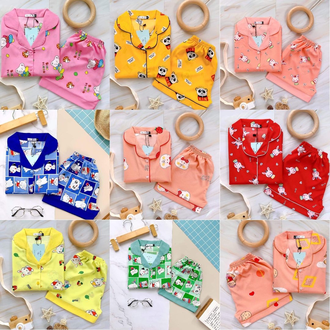 Bộ quần áo bé gái ,bộ pijama ngắn cho bé gái nhiều màu chất lụa kate mềm mại thấm hút 2023