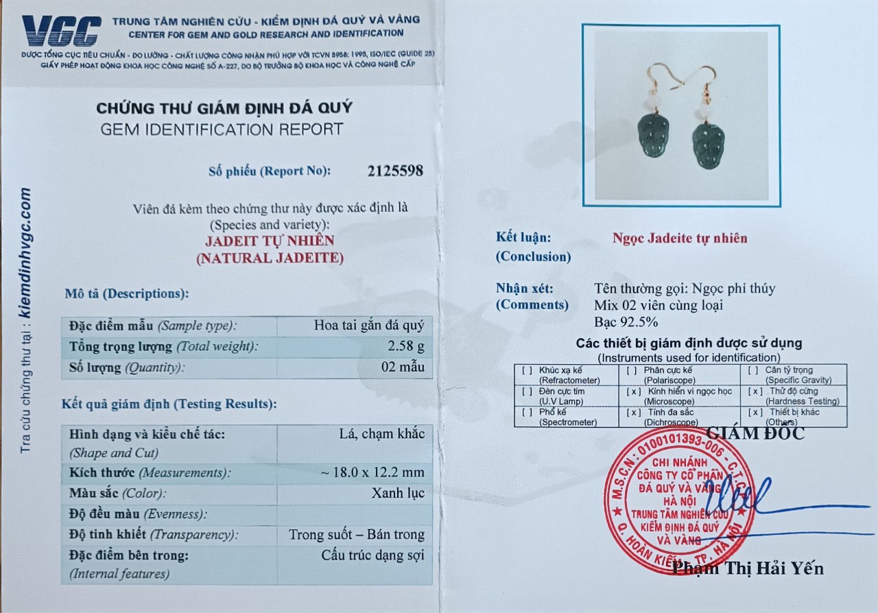 BT251 Bông Tai Ngọc Phỉ Thuý Hình Chiếc Lá