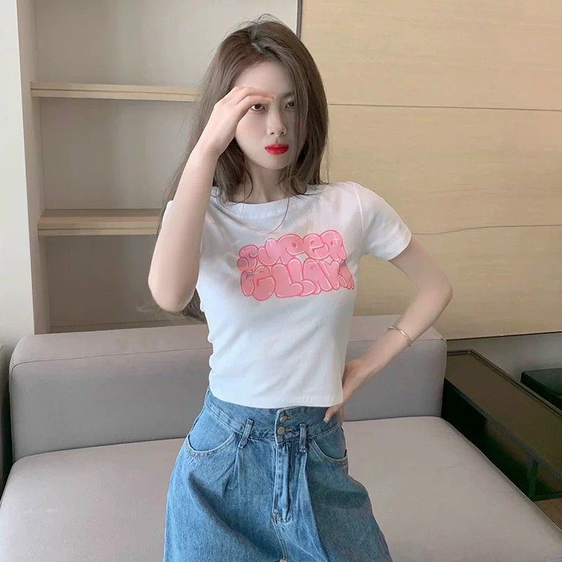 [FREESHIP + VOUCHER] Áo thun crop phối chữ hồng gb