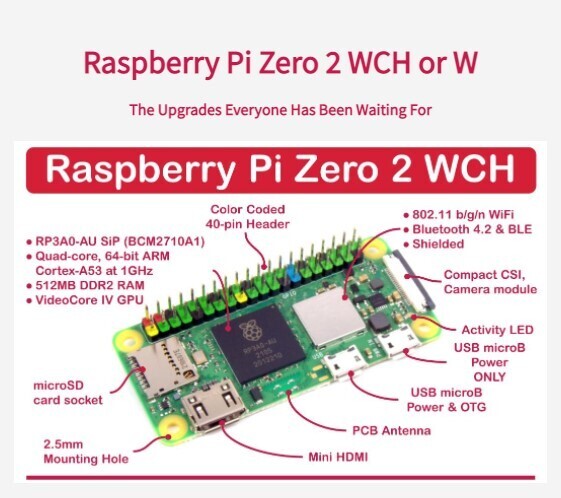 Raspberry Pi Zero 2 W (chưa hàn header) và WCH (đã hàn sẵn header có màu)
