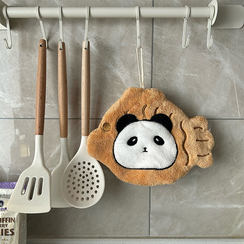 Cartoon cute puppy hand towel kitchen hanging rag coral velvet super absorbent panda embroidered hand towel