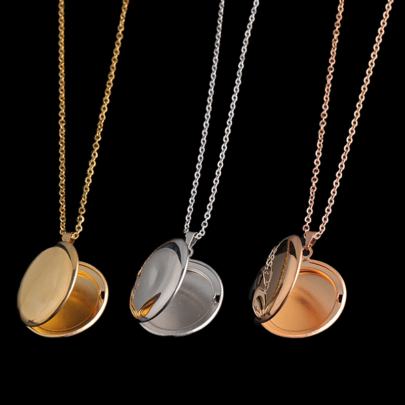 Stainless Steel Photo Locket Necklace 3 Colors Open Round Pendant ...