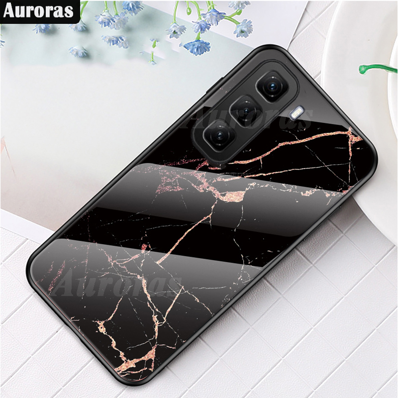 For infinix Hot 50 50 Pro+ Phone Case Fashion Marble Pattern Phone Case Tempered Glass Protected Soft Silicone Bumper for infinix Hot 50 Pro Plus Cover Casing HP.