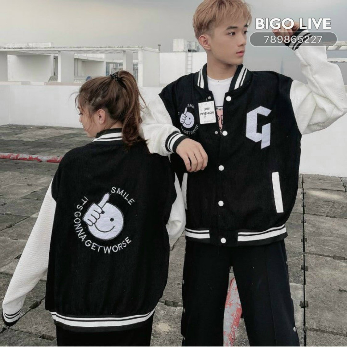 Áo bomber nhung gân thêu g mặt cười like jacket varsity unisex form rộng nam nữ - tp774