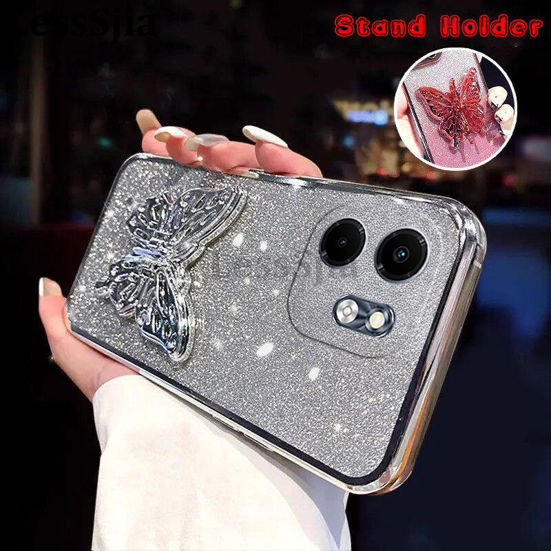Phone cover infinix smart 9 Back case with Cute Butterfly Stand Luxury Slim Gradient Clear Plating Glitter Girls For infinix Smart9 Phone cases.