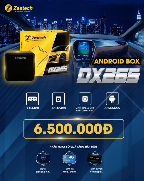 Carplay Android Box Zestech DX265 (Tặng Sim 4G, Vietmap bản quyền, Phần mềm giọng nói Kiki)