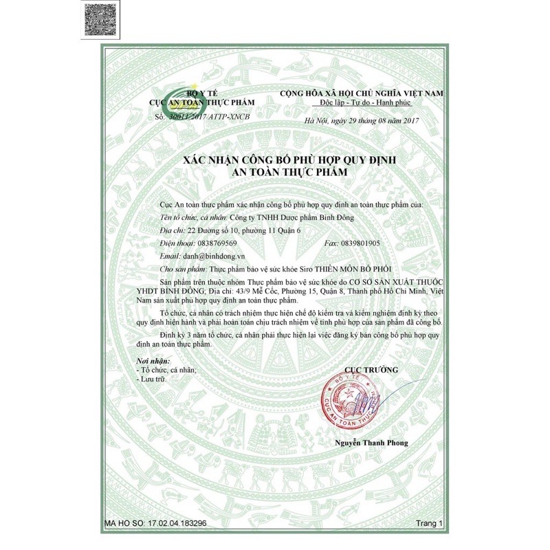 Thiên Môn Bổ Phổi Bình Đông 280ml