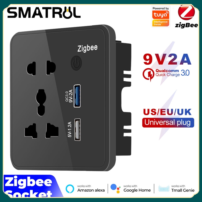 Zigbee Smart Socket Wall Switch with USB Charging Outlet Tempered Glass Timing App Remote Control Voice Control for Google Home Alexa Tmall Genie