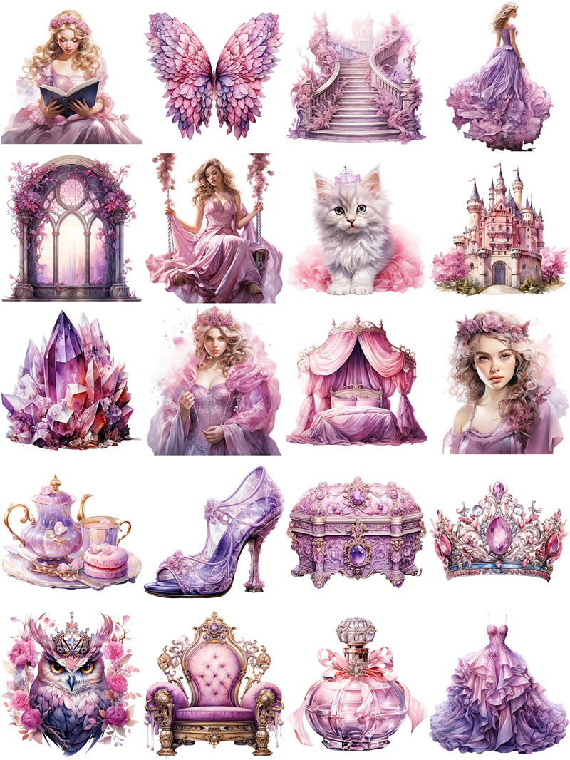 %E3%80%90The%20Quiet%20Page%E3%80%9112pcs/pack%20Purple%20Fairy%20Tale%20Princess%20World%20Sticker%20Diy%20Craft%20Scrapbooking%20Album%20Junk%20Journal%20Decorative%20Stickers%20-%20Image%205