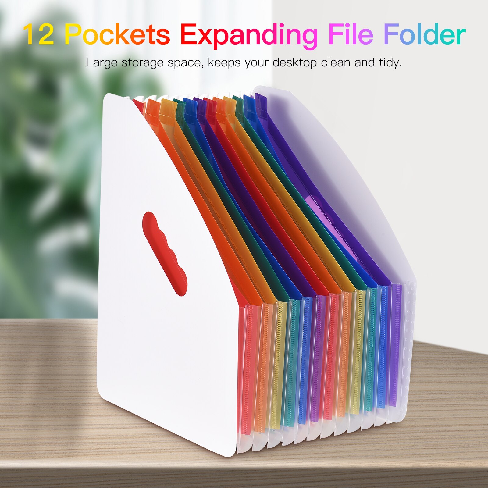 12 Pockets Expanding File Folder Accordian File Organizer A4 Letter Size Document Organizer File Rack Rainbow Color for Home
