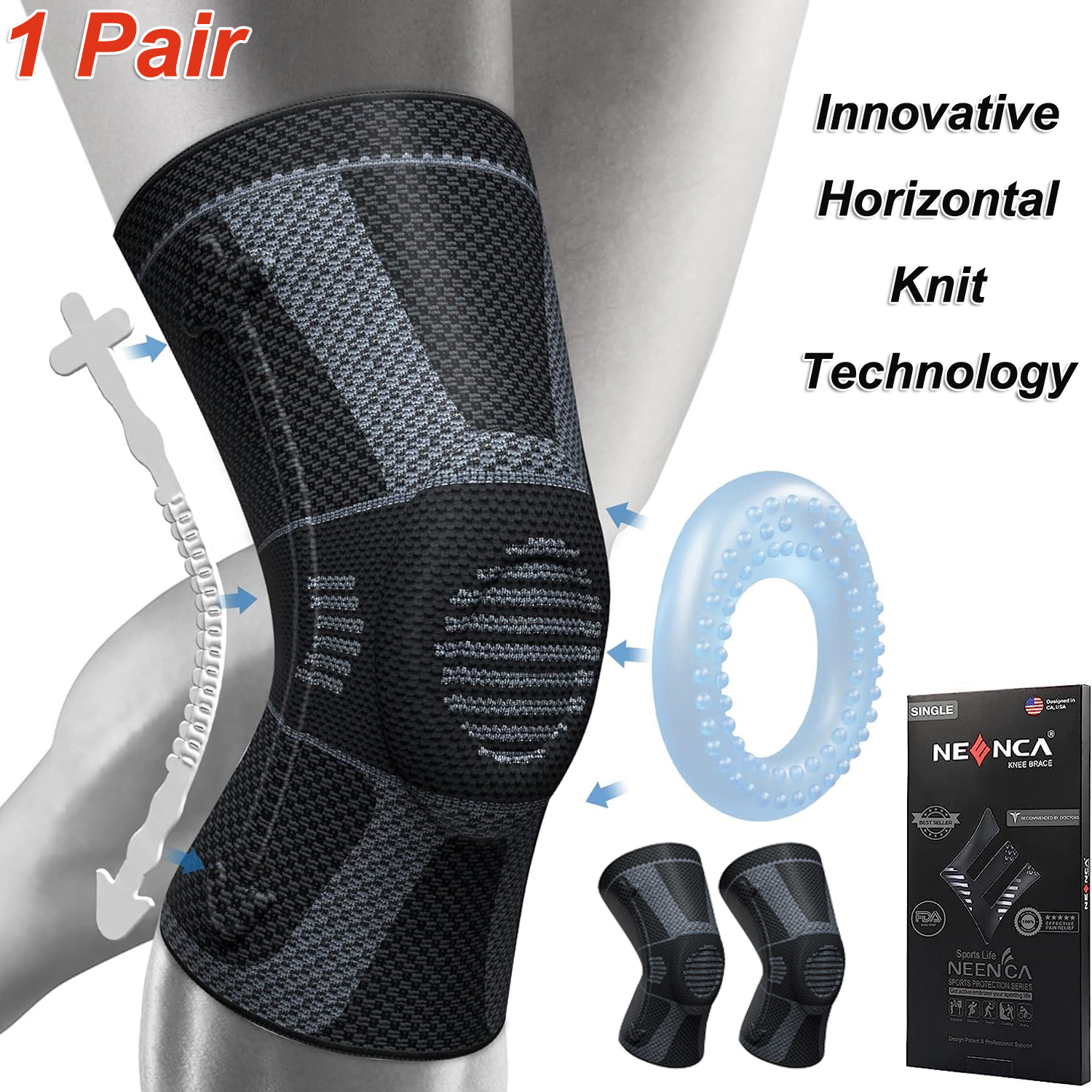 NEENCA 2-Pack Professional Knee Brace for Knee Pain, Compression Knee  Sleeve with Patella Gel Pad & Side Stabilizers, Knee Support with  Horizontal Knit Tech for Sports, Workout, Arthritis, ACL, Meniscus Tear