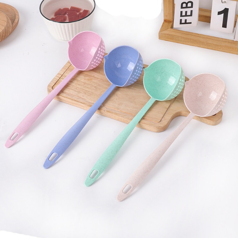 Soup Spoon Ladle Wheat Straw Spoons Long Handle Spoon Home Cooking Colander Utensils Tableware Spoon Kitchen Accessories