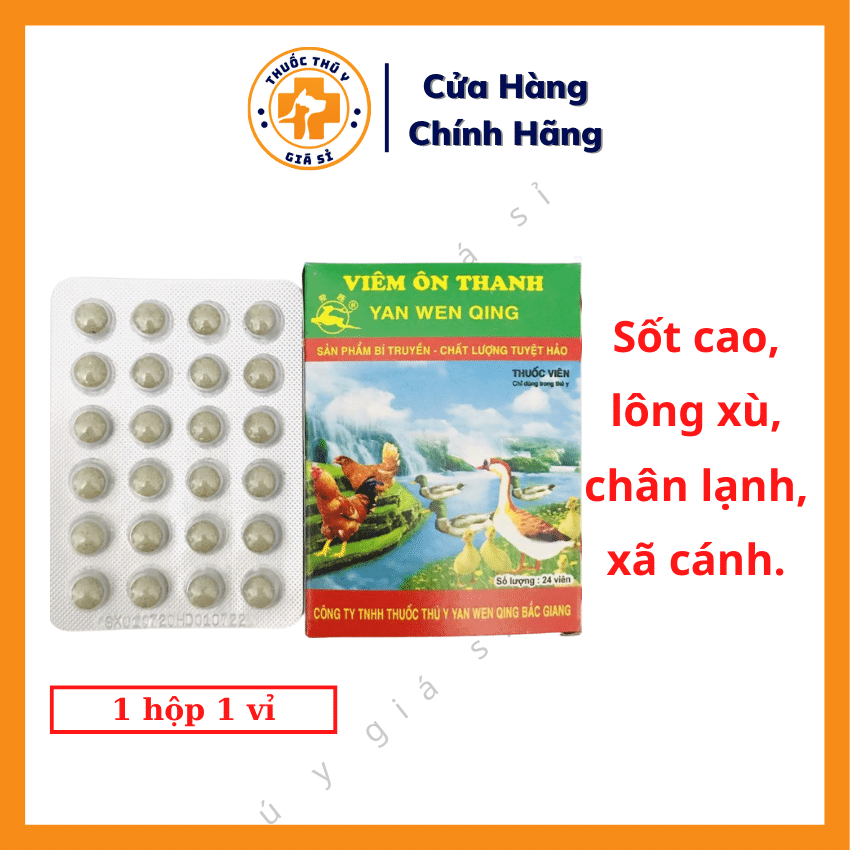 "Hoàn tiền đến 10%" Viêm Ôn Thanh (5 Vĩ x 24 Viên) - Sản Phẩm Bí Truyền, Chất Lượng Tuyệt Hảo Trị Tiêu Chảy, Bệnh Đường Hô Hấp, Sốt Cao, Lông Xù, Chân Lạnh, Xã Cánh - Thú Y Giá Sỉ