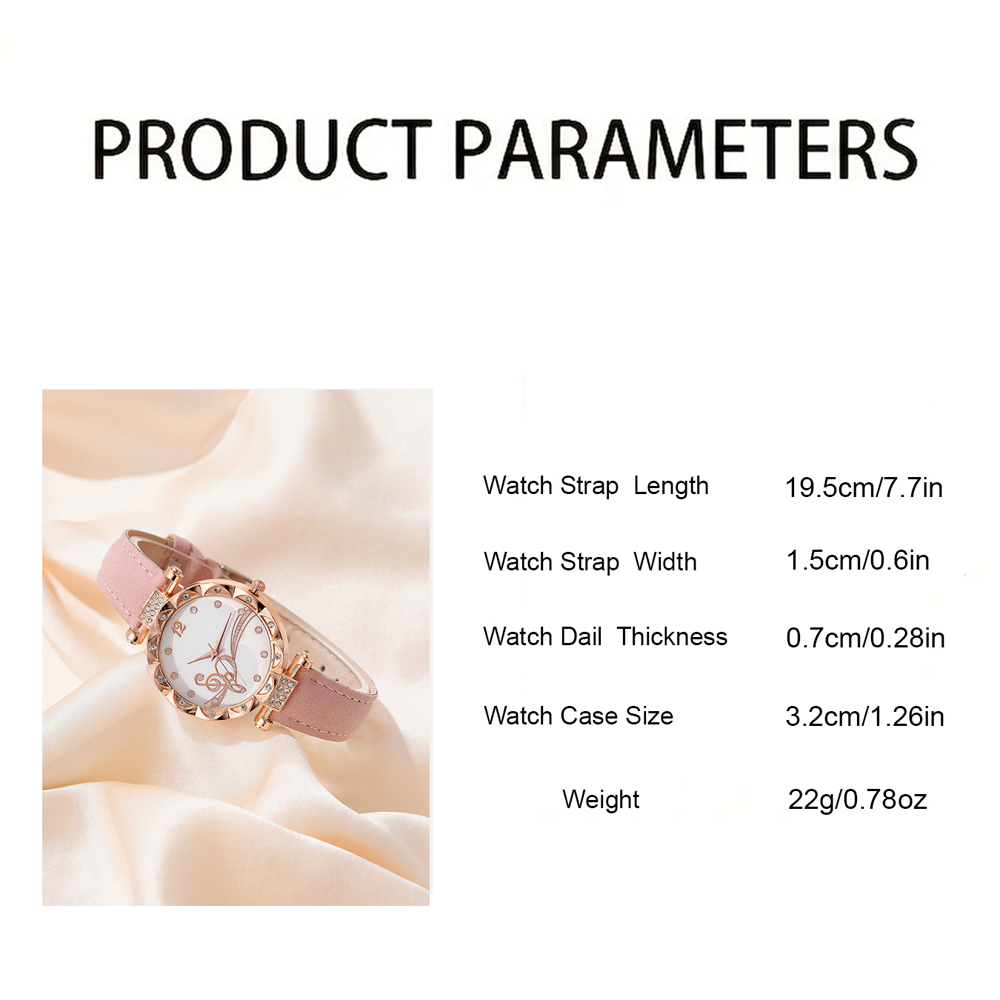 Pink Fashon Elegant Women WristWatch 6Pcs Heart Ring Necklace Earrings Bracelet Set PU Strap Ladies Quartz WristWatch No Box. 