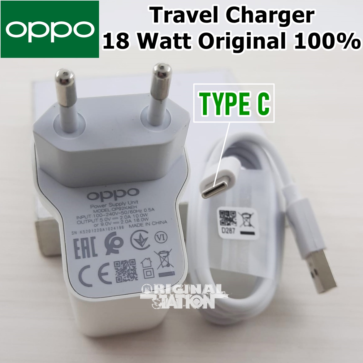 OPPO Charger OP92KAEH Fast Charging Type C 18 Watt For Oppo A5