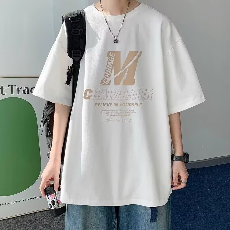 ASRV Loose short-sleeved T-shirt with letters, round neck, retro print T-shirt