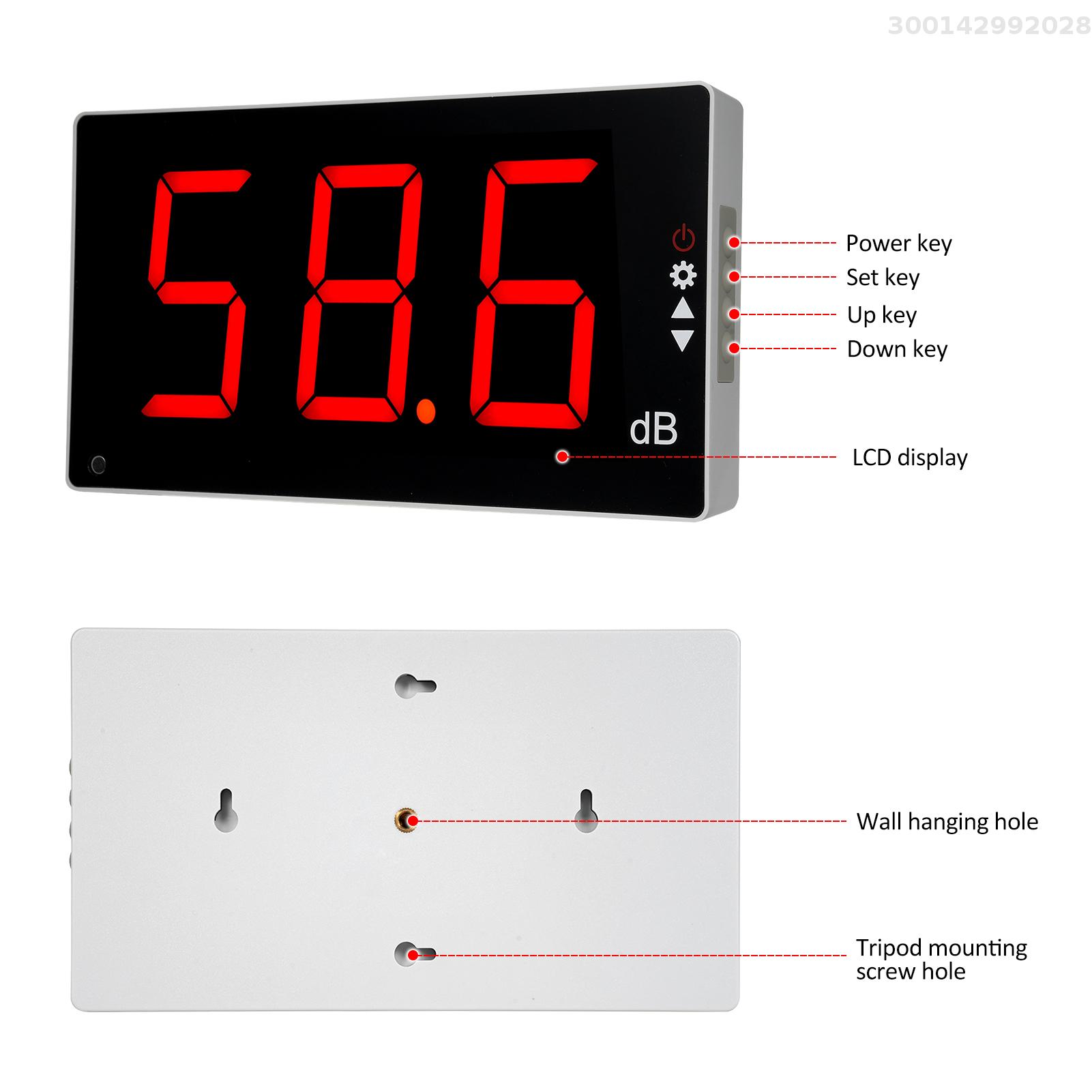 Sound Level Meter with Large LCD Screen Wall Mounted Digital Sound Level Meter Digital Noise Meter Decibel Monitoring Tester Noise Volume Measuring Instrument 30-130dB Measuring Range With Sound Alarm