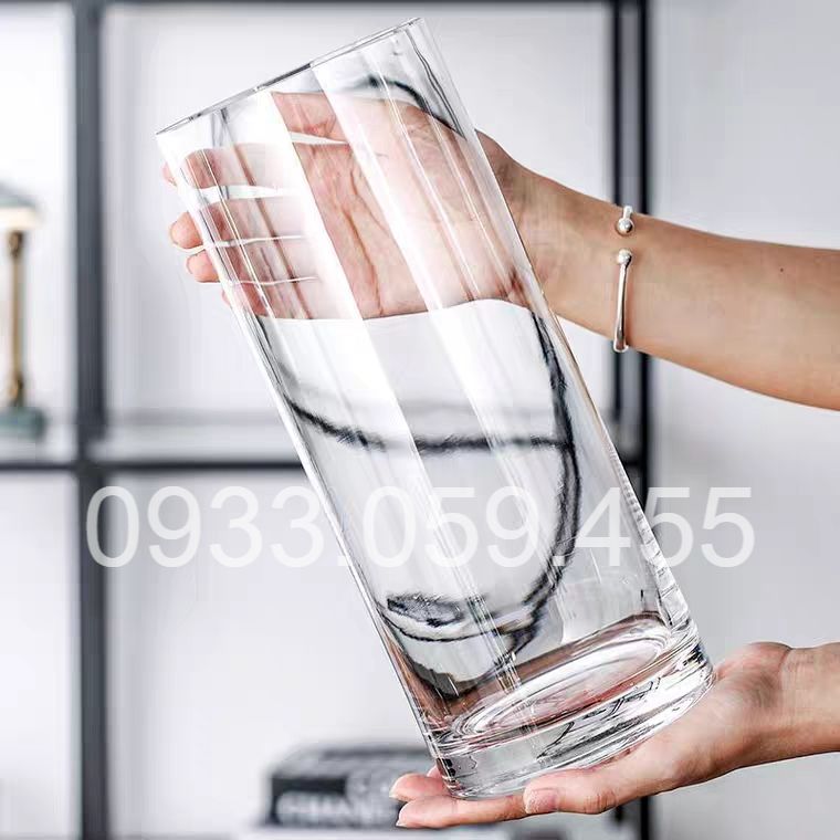 Bình bông thủy tinh trang trí trụ cao 25cm, bình cắm hoa thủy tinh trụ, lọ hoa hình trụ, trụ đổ đèn cầy, ống trụ tròn thủy tinh