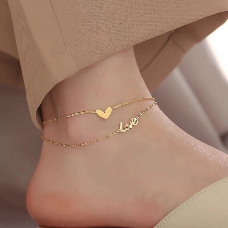 Women Summer Round Bead Chain Love Anklet Simplicity Temperament Double-deck Holidays Ankle Bracelet