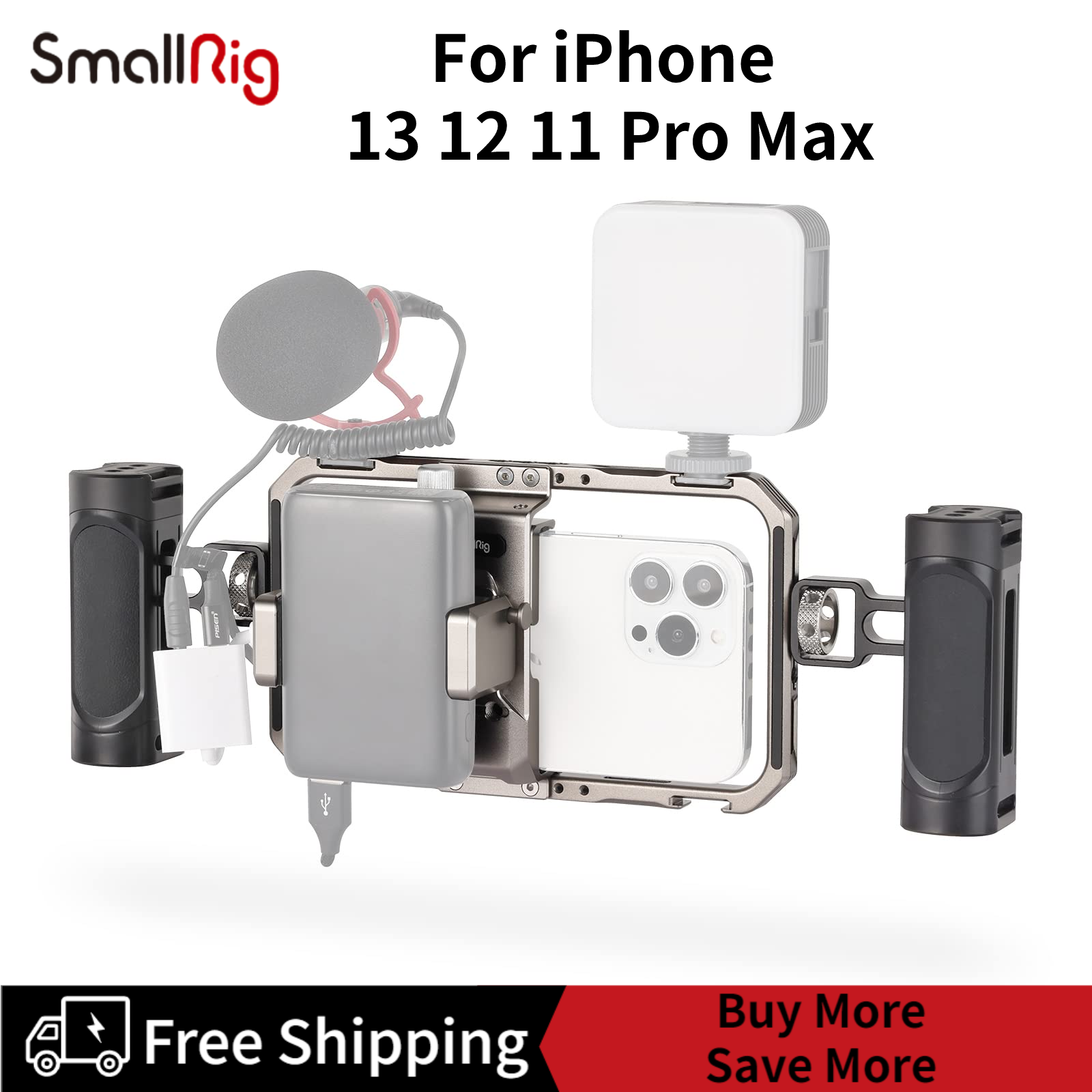  SmallRig Phone Cage Video Rig for iPhone 15 14 13 12 11 Pro Max,  Universal Video Phone Stabilizer with Dual Handles and Power Bank Holder -  3609 : Electronics