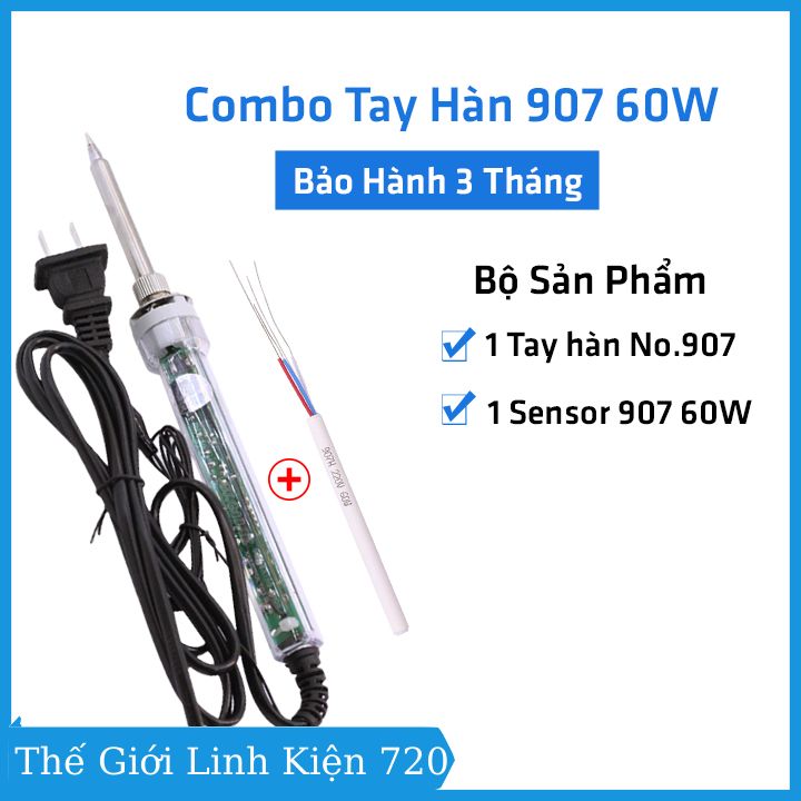 Combo mỏ hàn 907, tay hàn điều chỉnh nhiệt độ no.907 60w 220v kèm sensor hàn 907 60w, bảo hành 3 tháng