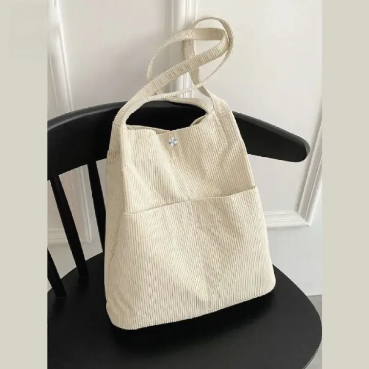 Corduroy Tote bag for Girls And women, Trendy Top Handle With Outside Pocket Lite Pink Color Cord fabric Tote Bag For College, University Students And Girls