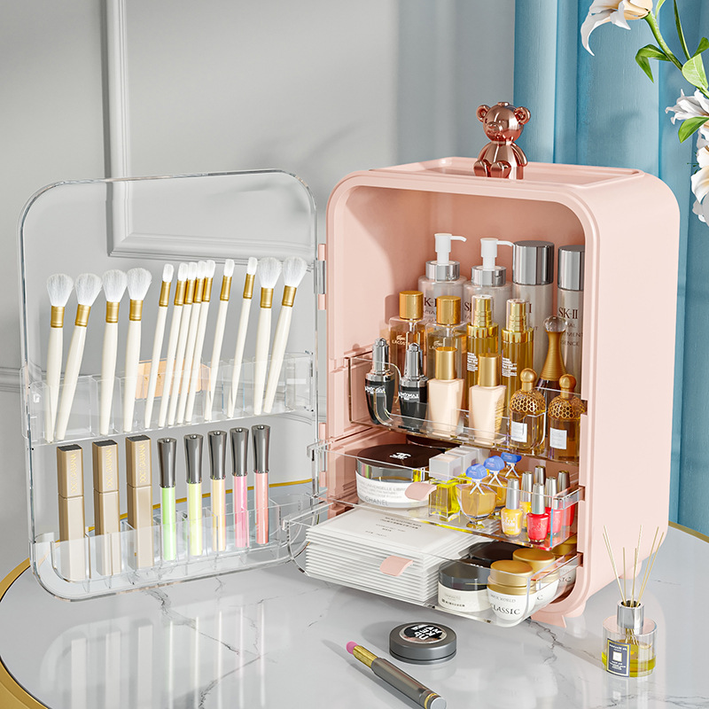 Storage box Large capacity cosmetics storage box, makeup storage LED light, mirror, desktop storage, lipstick and skincare products storage cabinet