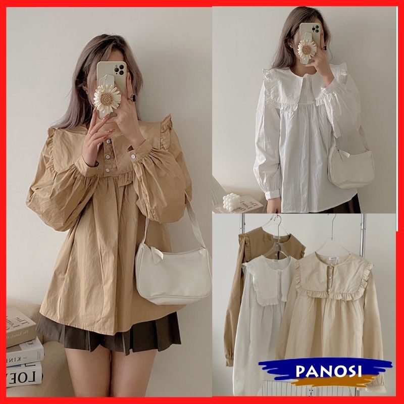 Áo kiểu nữ đẹp cổ bèo chất vải đũi lụa mềm mát - A259