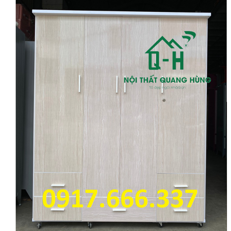 Tủ quần áo nhựa đài loan 4 cánh 1m8x1m4 màu kem 4 cánh 5 ngăn kéo