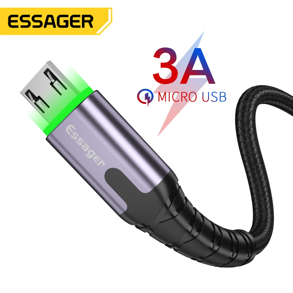 Essager Cáp Micro USB 2.4A sạc nhanh 3M MicroUSB cáp cho Huawei Xiaomi Dây dẫn điện thoại Android sạc cáp dữ liệu di động