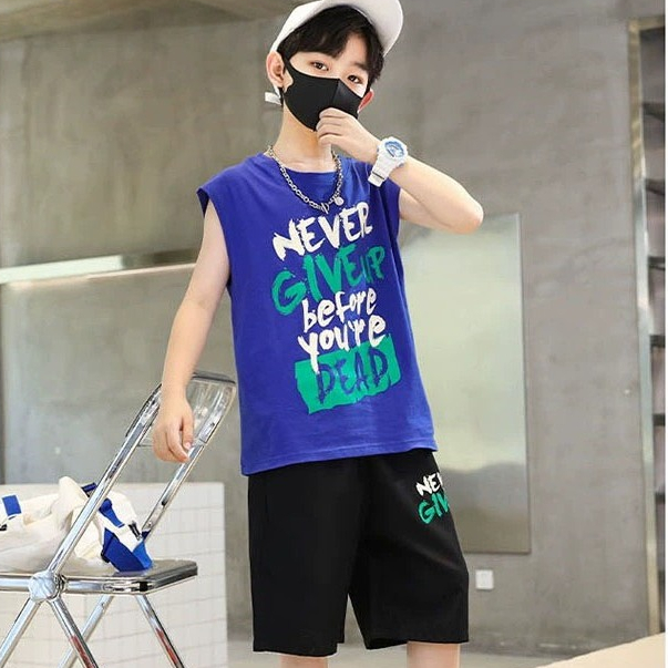 Bộ đồ sát nách conxinh thun cotton lạnh 4 chiều hình in không bỏ cuộc cho bé trai từ 13-50kg