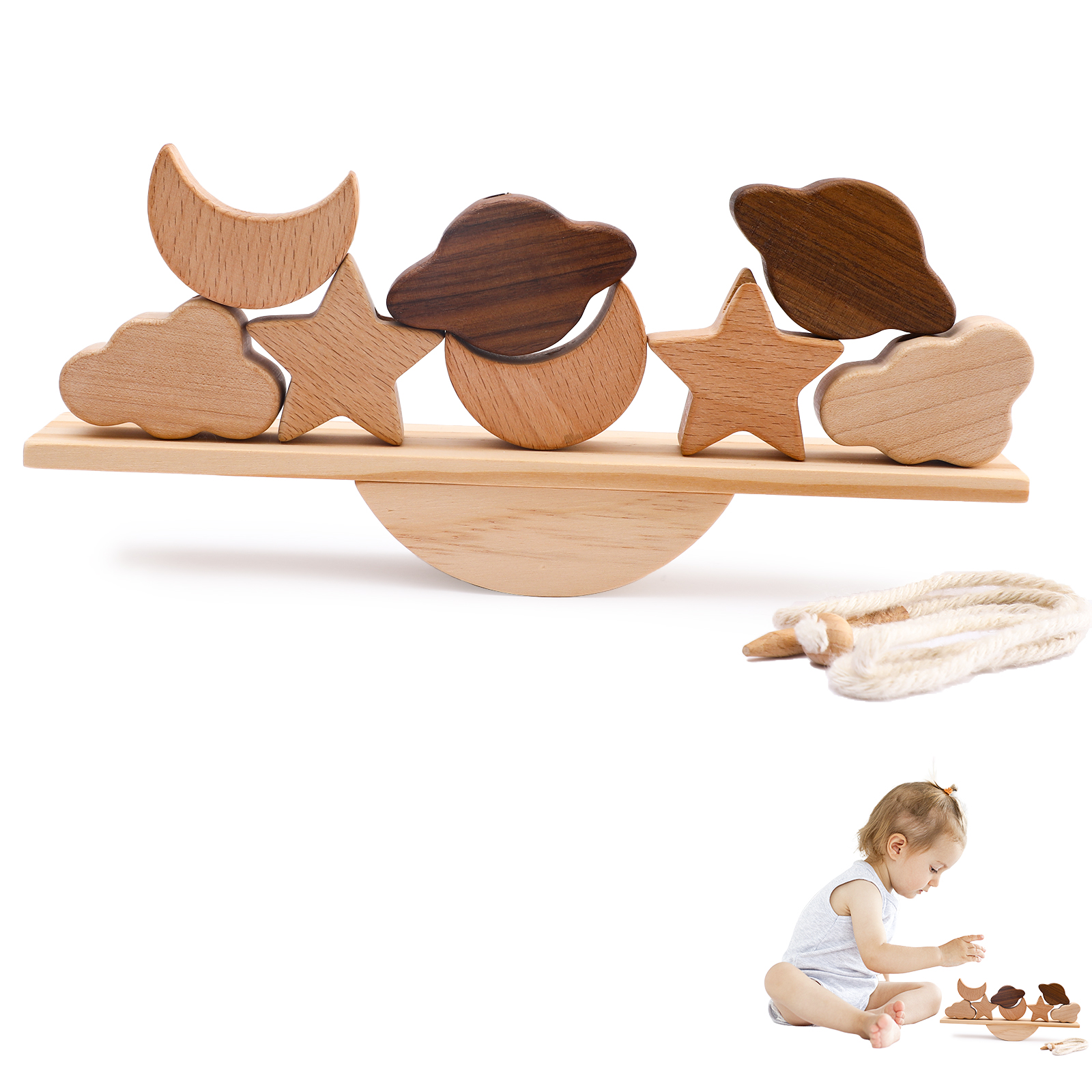 【Qian poem li Store】Baby Threading Toys Wooden Seesaw Toys Blocks Board ...