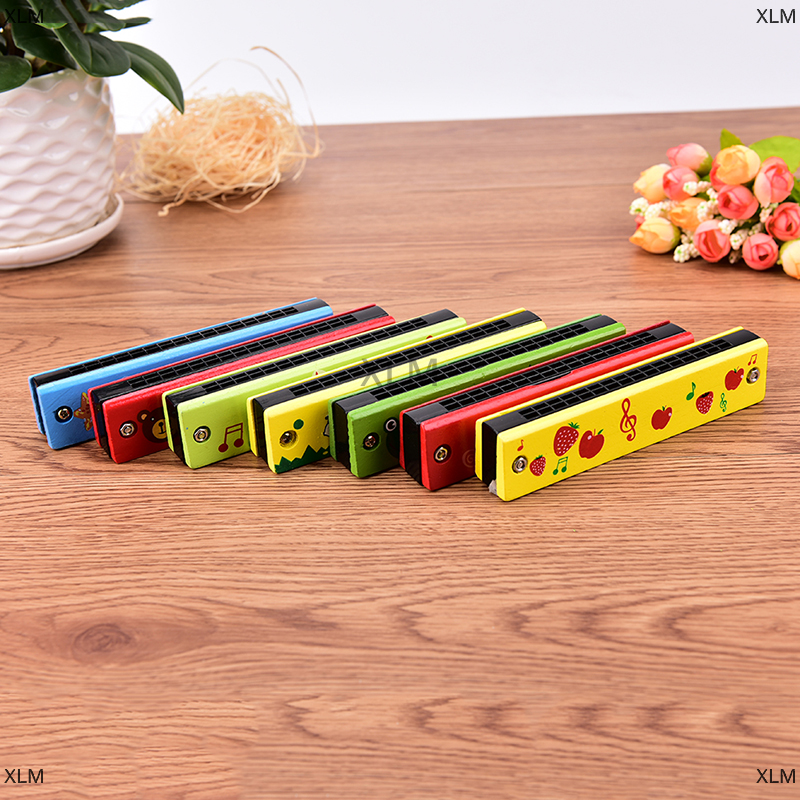 XLM Kèn harmonica tremolo dễ thương nhạc cụ trẻ em 16 lỗ Đồ chơi giáo dục vỏ gỗ nhiều màu sắc